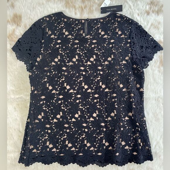 Talbots Lace Overlay Short Sleeve Blouse - Picture 2 of 6